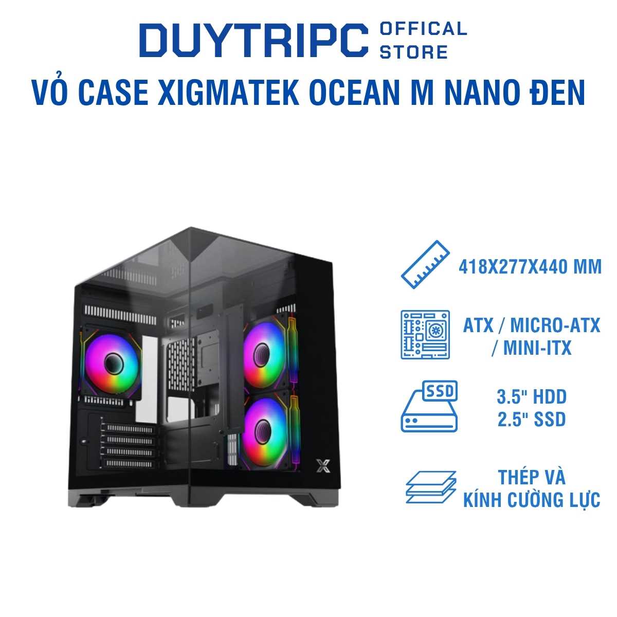 Vỏ Case Xigmatek Ocean M Nano Đen – Thiết Kế Mini Tower Gaming, Kính Cường Lực, Tối Ưu Tản Nhiệt, Giá Tốt